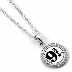 Official Harry Potter Sterling Silver Platform 9 3/4 Necklace Embellished with Crystals BHPSN011