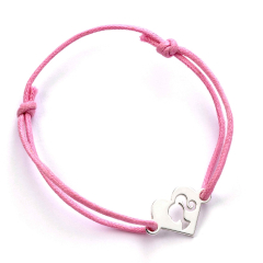 Barbie Sterling Silver Heart Pink Cord Friendship Bracelet