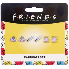 Official Friends Set of 3 Earring Studs; Frame, Coffee Cup, & Friends Logo FTE0014