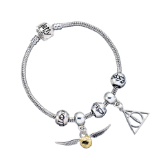 Harry Potter Charm Set- Silver Bracelet/Deathly Hallows/ Snitch/ 3 Spellbeads- HP0090