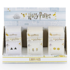 Harry Potter Display Box Set containing 10 of each Deathly Hallows, Golden Snitch, & Time Turner Stud Earrings HPDB239