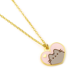 Pusheen the Cat Pink and Gold Heart Necklace