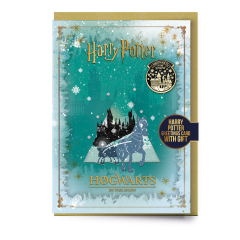 Harry Potter Hogwarts In The Snow Christmas Card with Pin Badge