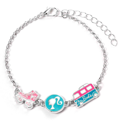 Barbie™️ Charm Bracelet with three enameled fun Charms  - Silhouette, Skate, & Camper van