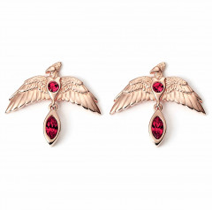 Harry Potter Sterling Silver Rose Gold Plated Fawkes Earrings with Crystals HPSE0113