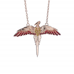 Official Harry Potter Sterling Silver Rose Gold Plated Fawkes Necklace with Crystals Elements