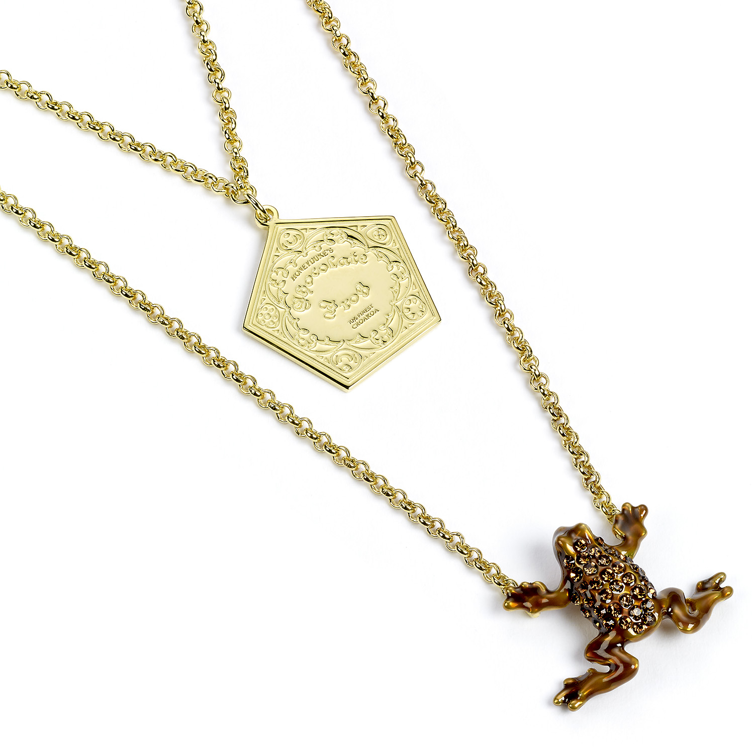 Official Harry Potter Sterling Silver, Gold Plated Chocolate Frog Necklace embellished with Crystals